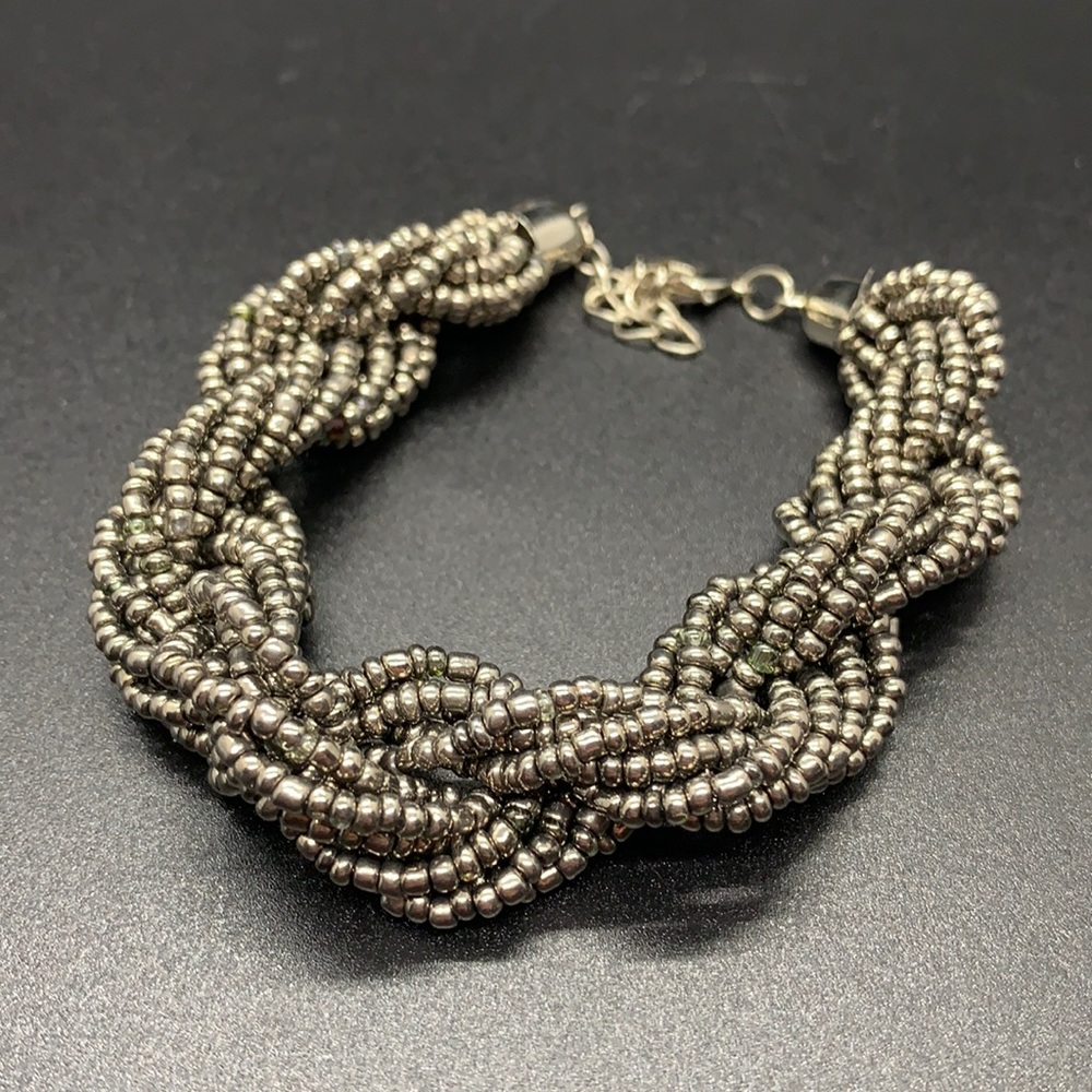 Twisted Gunmetal Silver Seed Bead Bracelet